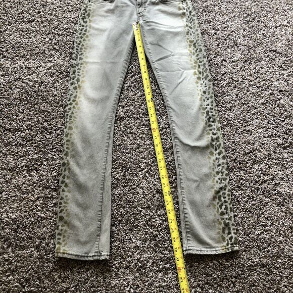 True Religion Jeans 26 Jude Sand Drifter Gray Leopard Print Skinny Low Rise - Picture 6 of 14
